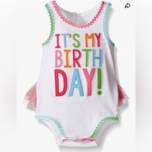 EUC Mud Pie Baby Girls' Birthday Tutu One Piece Sleeveless Bodysuit Size 0-12m